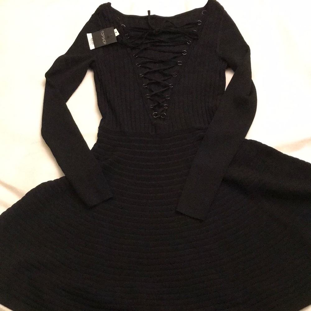 Topshop Black Front Lace Up Stretch Knit Dress US4